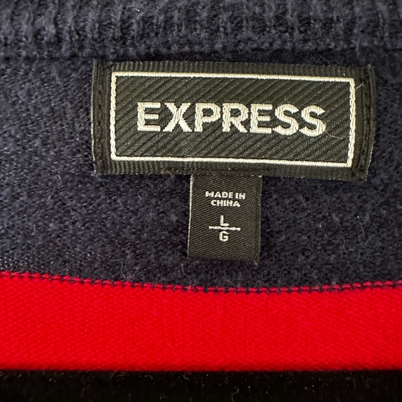 Men’s Express Crewneck Sweater Large Striped Red and Black - Picture 3 of 5